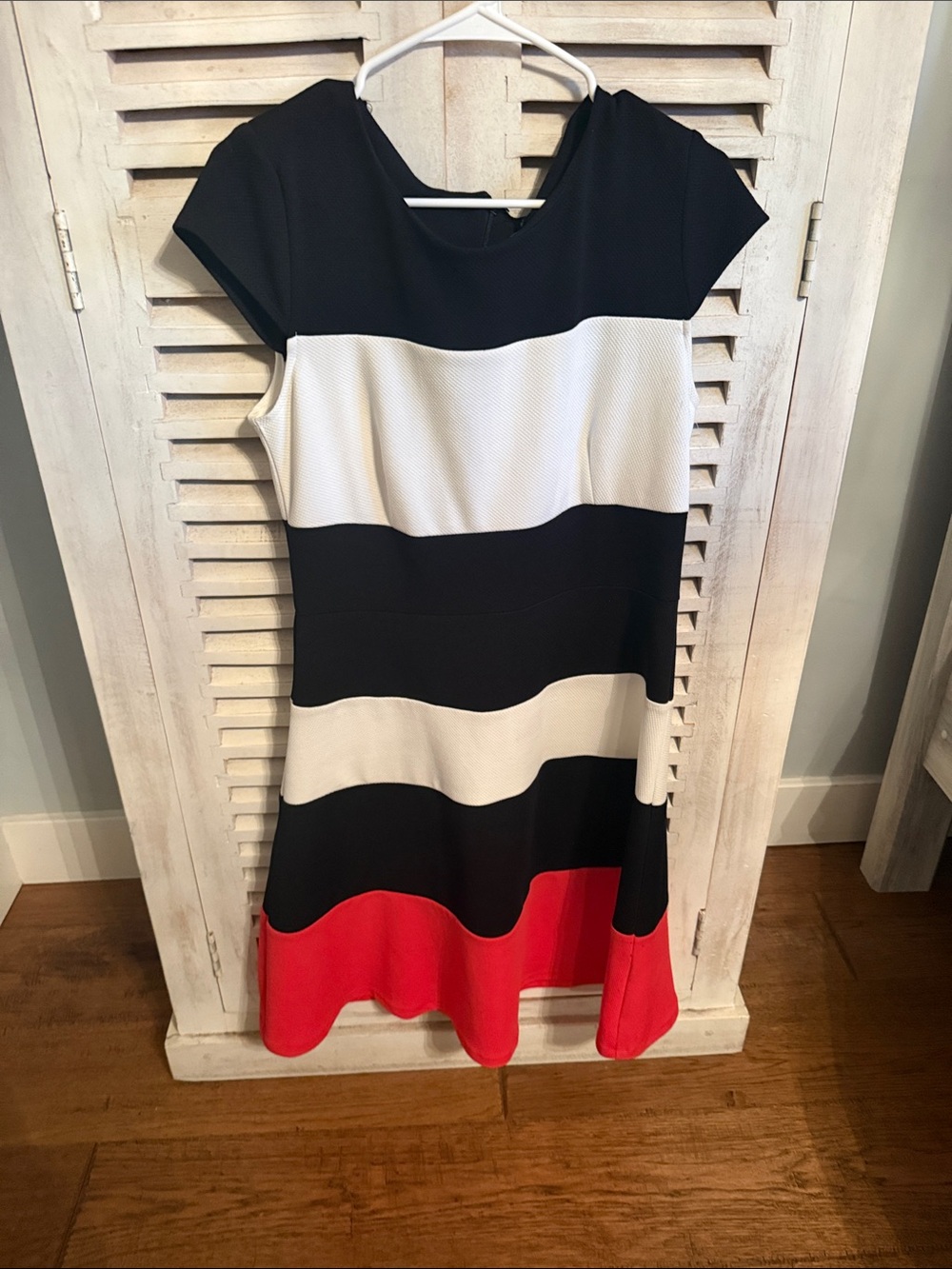 R&K Black, White & Orange Striped Fit-and-Flare Dress